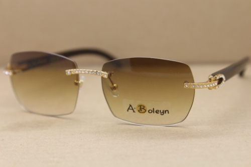 New Rimless Diamond T8100905 Black Buffalo Genuine horn Sunglasses glasses men luxury brand