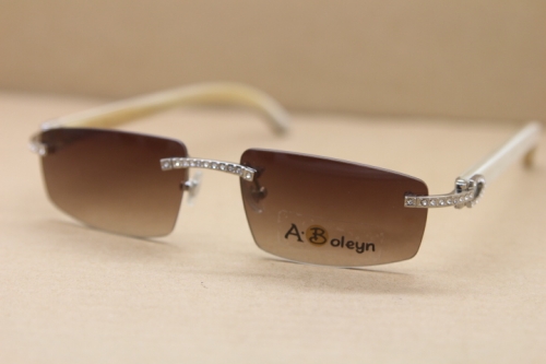 Manufacturers wholesale Rimless White Buffalo Horn Sunglasses Diamond T8100926 Brand Glasses gold glasses frames