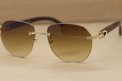 Cartier Rimless  Samll Diamond Sunglasses T8300729 Original Black Buffalo Horn Sunglasses in Gold Brown Lens