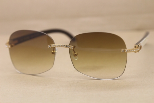 Hot Rimless Black Mix White Buffalo Horn Sun Glasses Men Luxury T8100907 Samll diamond Sunglasses