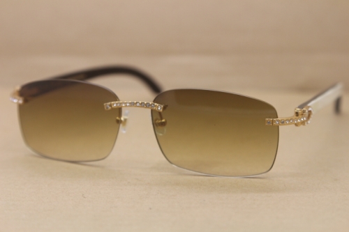 Brand Desinger Black Mix White Buffalo Genuine horn Sunglasses Rimless Sun Glasses Samll diamond Glasses 8200759