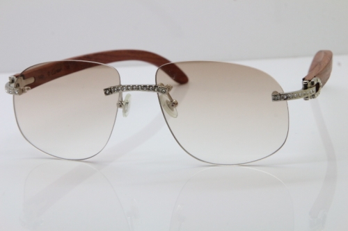 Cartier Rimless Smaller Big Stones T8100928 Wood Sunglasses in Silver Brown Lens
