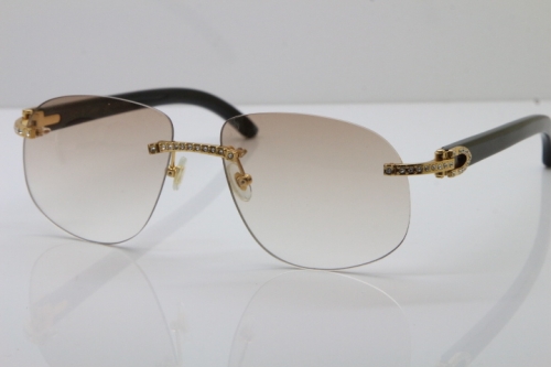 Cartier Rimless Smaller Big Stones T8100928 Original Black Buffalo Horn Sunglasses in Gold Brown Lens