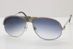 Cartier Crown Diamond 1112530 Original Sunglasses In Silver Gray Lens