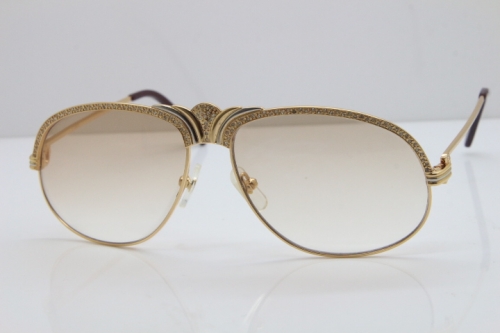 Cartier Crown Smaller Big Stones 1112530 Original Sunglasses In Gold Brown Lens