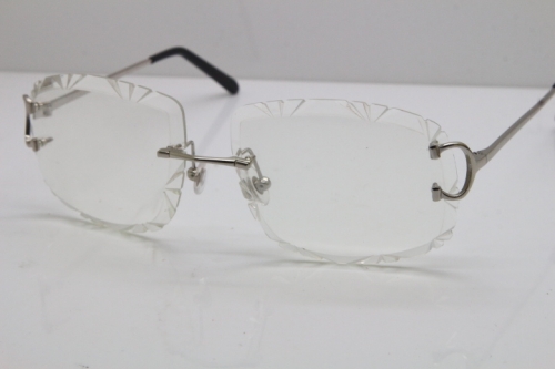 Cartier Rimless Metal Original T8200762 Eyeglasses in Silver Transparent Carved Lens