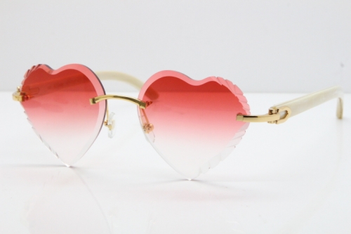 Cartier Rimless 3524012 Heart White Buffalo Horn Sunglasses in Gold Red Lens