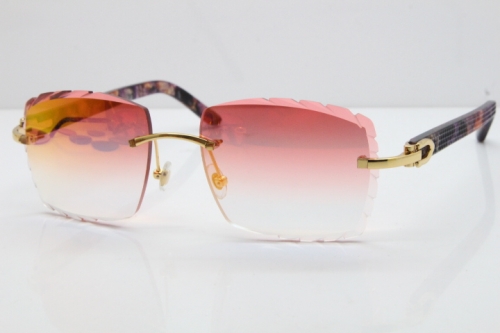 Cartier Rimless 8300816 Marble Purple Aztec Sunglasses In Gold Red Mirror Lens