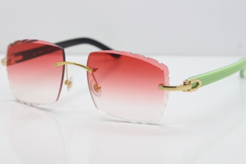 Cartier Rimless 8300816 Black Inside Green Aztec Sunglasses In Gold Red Lens