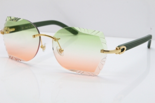 Cartier Rimless T8200762 Green Aztec Arms Sunglasses In Gold Green Brown Lens 
