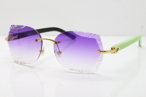 Cartier Rimless T8200762 Black Green Aztec Arms Sunglasses In Gold Purple Lens