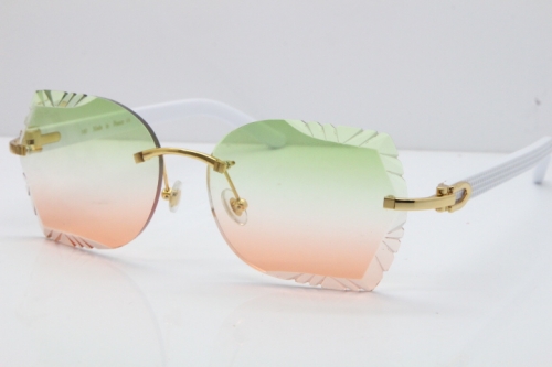 Cartier Rimless T8200762 White Aztec Arms Sunglasses In Gold Green Brown Lens