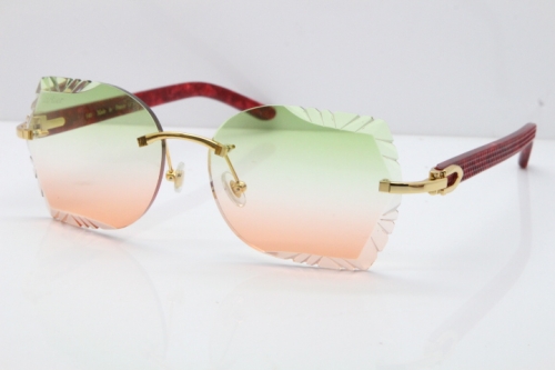 Cartier Rimless T8200762 Marble Red Aztec Arms Sunglasses In Gold Green Brown Lens