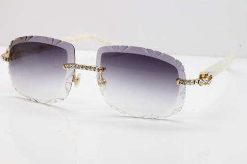 Cartier Rimless 8200762 Big Diamond Marble White Aztec Arms Sunglasses In Gold Gray Lens