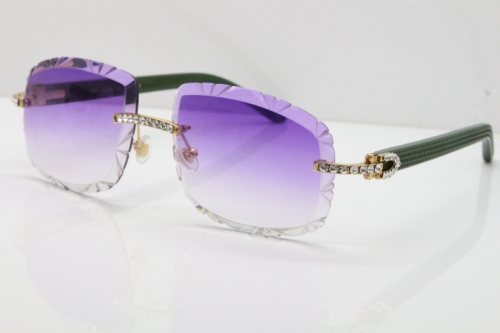 Cartier Rimless 8200762 Big Diamond Green Aztec Arms Sunglasses In Gold Purple Lens