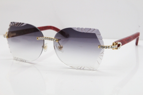 Cartier Rimless T8200762 Big Diamond Marble Red Aztec Arms Sunglasses In Gold Gray Lens