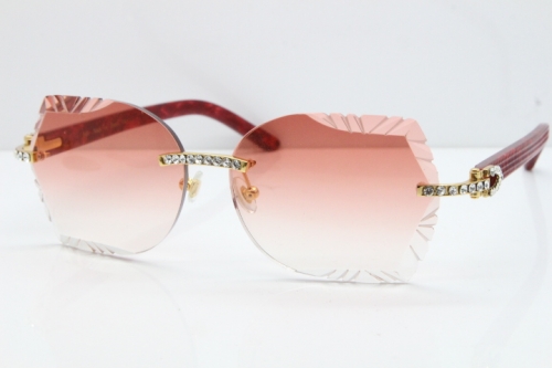Cartier Rimless T8200762 Big Diamond Marble Red Aztec Arms Sunglasses In Gold Pink Lens