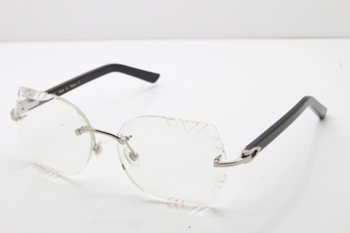 Cartier Rimless T8200762 Black Aztec Arms Sunglasses In Silver Clear Lens 