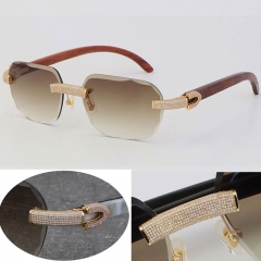 Cartier Diamond Wood Sunglasses 3524012 Rimless Designer Diamond cut Lens