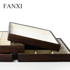FANXI Wholesale Custom New Wooden Jewellery Trays With Linen Insert For Ring Earrings Necklace Bracelet Showcase Baking wood Jewelry Display Tray
