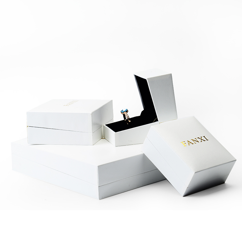FANXI Custom Logo Jewelry Box With Black Velvet Insert For Ring Necklace Bracelet Bangle White Leatherette Paper Gift Jewellery Packaging Box