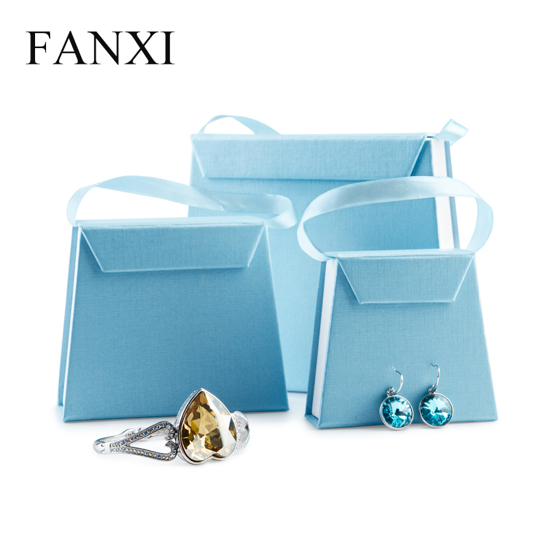 FANXI Custom Logo Cardboard Packaging Boxes With Magnetic And Velvet Insert For Jewellery Ring Necklace Bracelet Bangle Blue Jewelry Paper Gift Box