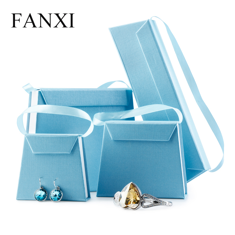 FANXI Custom Logo Cardboard Packaging Boxes With Magnetic And Velvet Insert For Jewellery Ring Necklace Bracelet Bangle Blue Jewelry Paper Gift Box