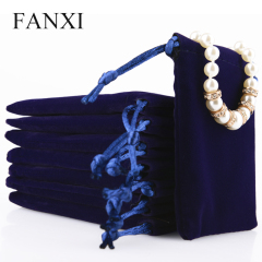 FANXI Custom Logo Packaging Bags For Gift Jewellery Ring Necklace Bracelet Bangle Party Favors Black Drawstring Velvet Jewelry Pouch