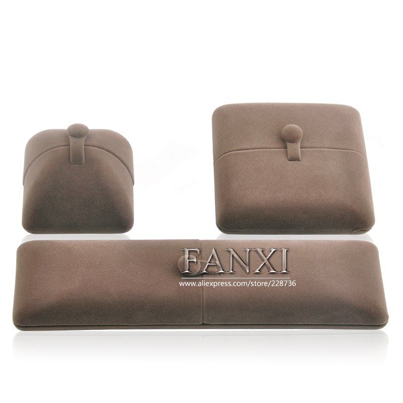 FANXI Wholesale Custom Logo Jewelry Box For Double Ring Earrings Necklace Bangle Bracelet Packaging Deluxe Coffee Velvet Ring Box