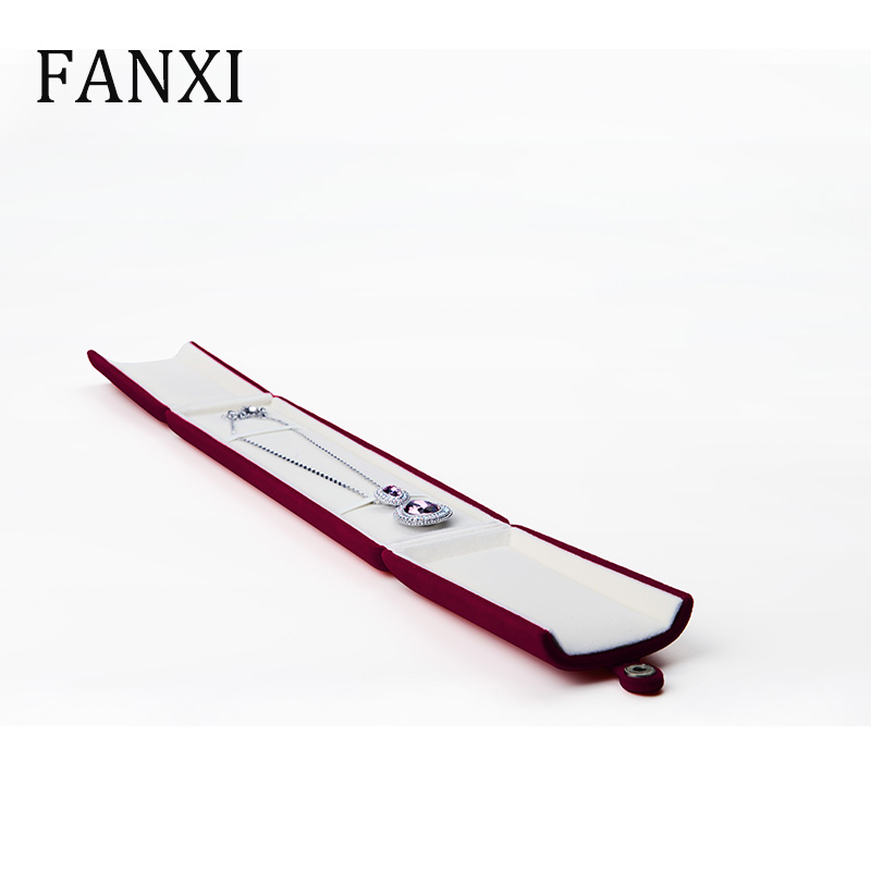 FANXI Wholesale Custom Logo Wine Red Double Door Packaging Boxes With Button For Ring Double Ring Necklace Bangle Bracelet Jewelry Velvet Gift Box