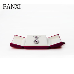 FANXI Wholesale Custom Logo Wine Red Double Door Packaging Boxes With Button For Ring Double Ring Necklace Bangle Bracelet Jewelry Velvet Gift Box