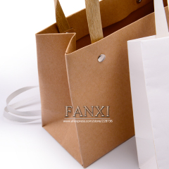 FANXI Wholesale White And Brown Gift Bags With Handle For Jewelry Gift Cloth Storage Custom Kraft Paper Bag