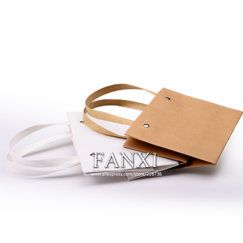 FANXI Wholesale White And Brown Gift Bags With Handle For Jewelry Gift Cloth Storage Custom Kraft Paper Bag