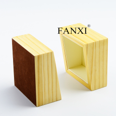 FANXI Custom Jewelry Display With White PU Leather Pillow For Bangle Bracelet Natural Wooden Watch Display