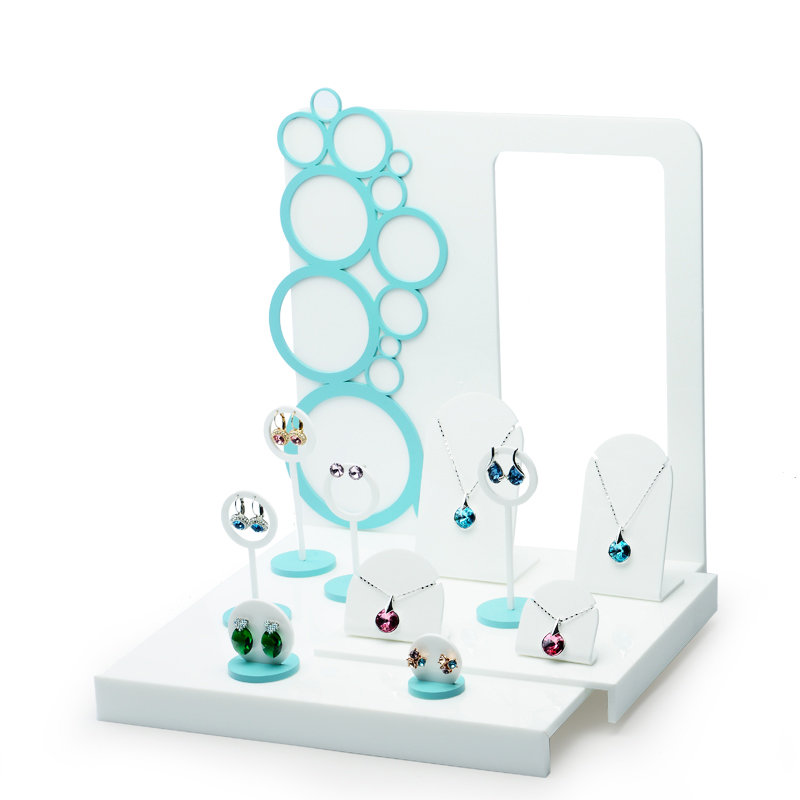 FANXI Wholesale Custom Logo Plexiglass Jewelry Exhibitor Organizer For Earrings Necklace Pendant White And Green Acrylic Jewellery Display