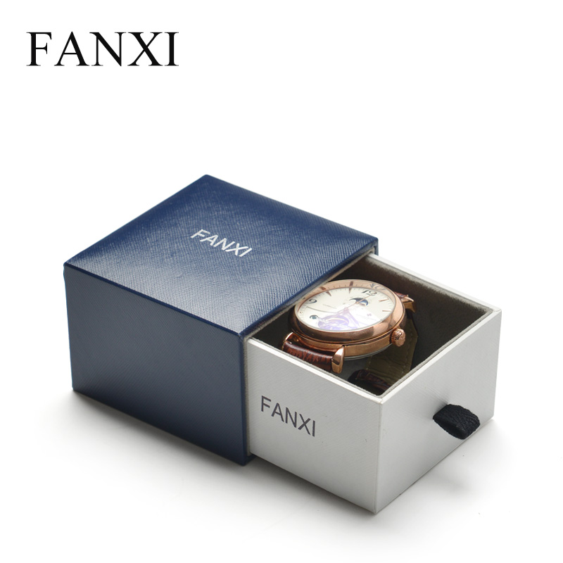 FANXI Custom Jewellery Boxes With White And Blue Leatherette Paper For Ring Necklace Bracelet Bangle Gift Packaging Drawer Jewelry Box