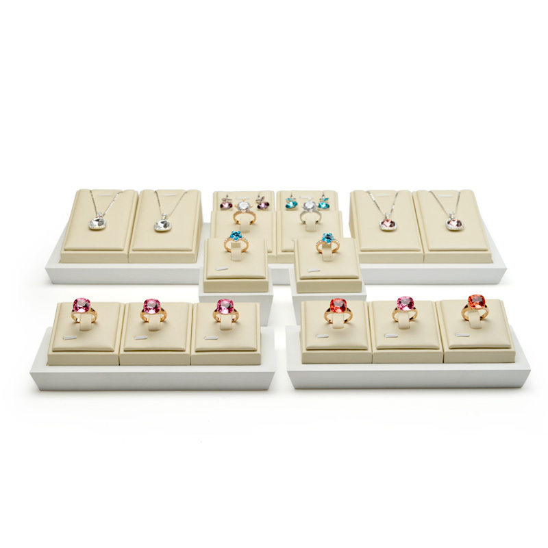 FANXI Custom Resin Jewellery Exhibitor Organizer With White Lacquer Base And For Ring Necklace Earrings Pendant Showcase PU Leather Jewelry Display