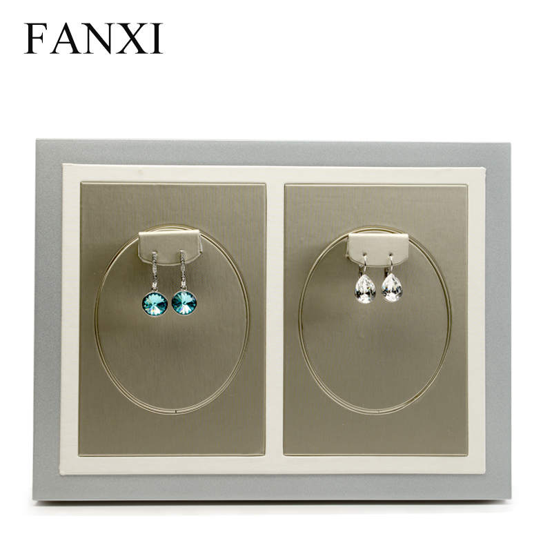 FANXI Custom Wooden Base Painted With Silver Lacquer For Ring Earrings Necklace Pendant Showcase Luxury PU Leather Jewelry Display Tray