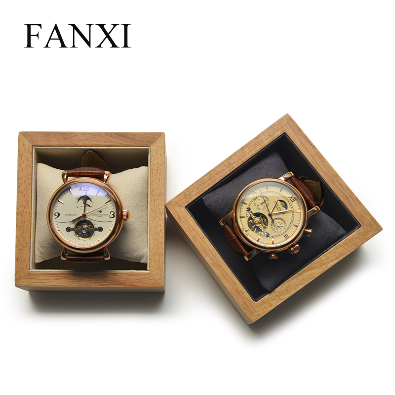 FANXI Custom Wooden Jewelry Display Holder With Microfiber Pillow For Bangle Bracelet Showcase Natural Solid Wood Watch Display