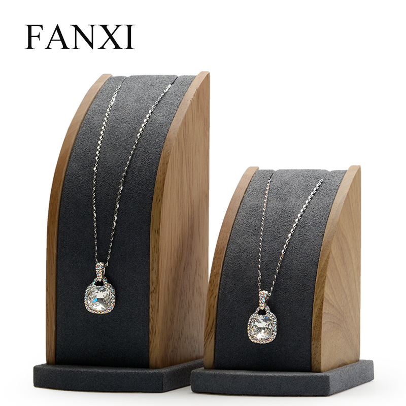 FANXI Custom Microfiber jewellery Display Props For Necklace Pendant Shop Showcase Solid Wood Hanging Jewelry Organizer