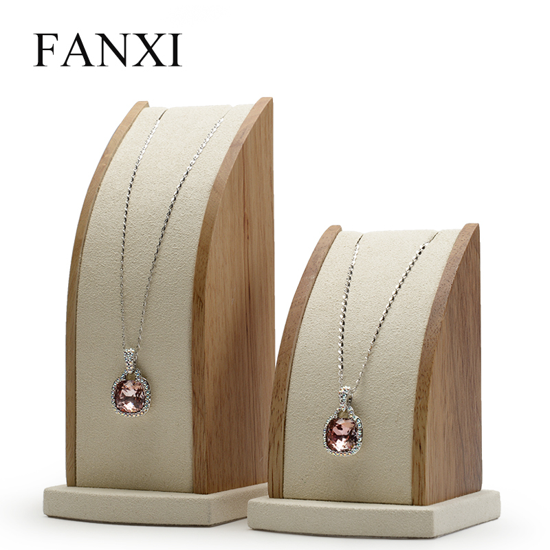 FANXI Custom Microfiber jewellery Display Props For Necklace Pendant Shop Showcase Solid Wood Hanging Jewelry Organizer