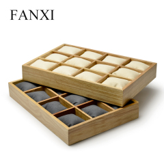 FANXI Custom OEM Jewelry Display Trays With Microfiber Pillow For Bangle Bracelet Showcase Solid Wood Watch Tray