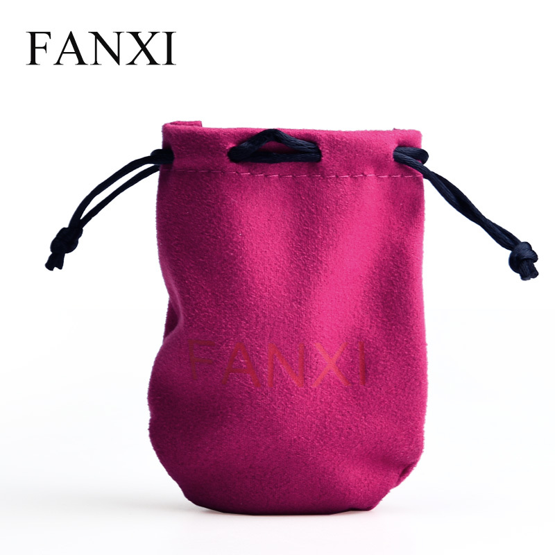 FANXI Custom Jewellery Pouch Bag For Ring Necklace Bracelet Packaging Drawstring Rose Red Suede Jewelry Pouch