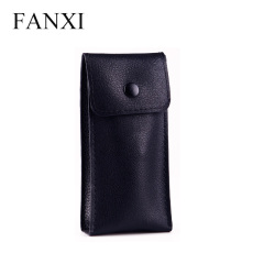 FANXI Wholesale Custom Jewellery Pouch Bag With Button For Jewelry Packaging Black PU Leather Watch Pouch