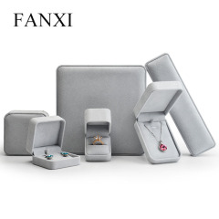 FANXI Wholesale Factory Price Jewellery Packaging Boxes For Ring Earrings Necklace Bangle Bracelet Gift Packing Luxury Gray Microfiber Jewelry Box