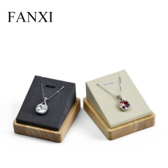 FANXI Wholesale Beige And Gray Microfiber For Pendant Display Stand Solid Wood Necklace Display Holder
