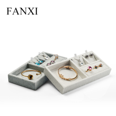 FANXI Custom Jewellery Exhibitor Organizer For Ring Earrings Necklace Bracelet Velvet And Linen Economic mutilfunctional Jewelry Display tray