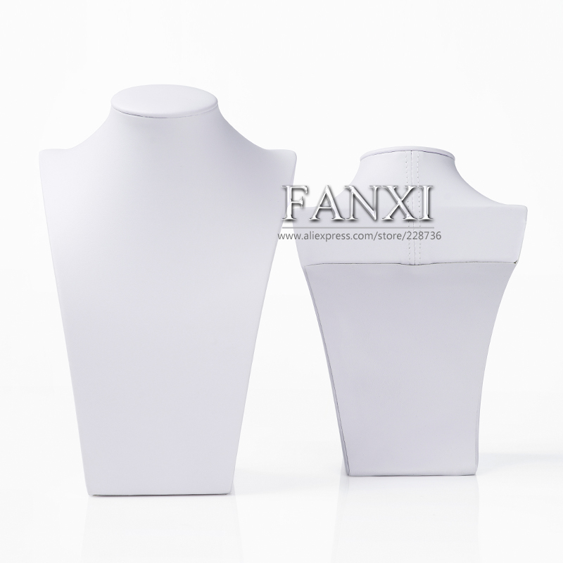 FANXI Custom Jewelry Display Holder For Pendant Jewellery Shop Counter And Window Showcase Mannequin White PU Leather Necklace Display Bust