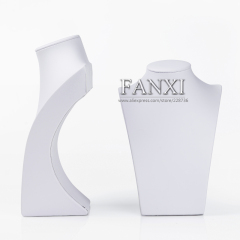 FANXI Custom Jewelry Display Holder For Pendant Jewellery Shop Counter And Window Showcase Mannequin White PU Leather Necklace Display Bust