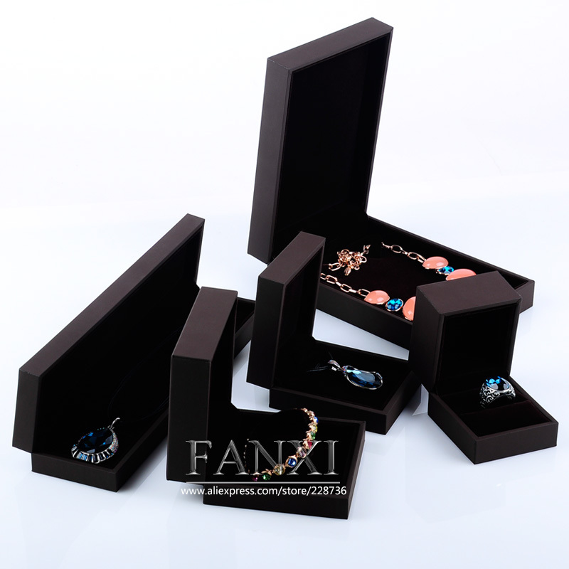 FANXI Wholesale Jewellery Packaging Boxes With Velvet Insert For Ring Necklace Bracelet Gift Storage Brown Fancy Leatherette Paper Custom Jewelry Box